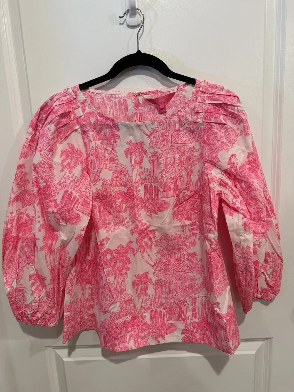 Lilly Pulitzer Barbara Top Palm Beach Anniversary Toile Pink White Sz 4 - NWT